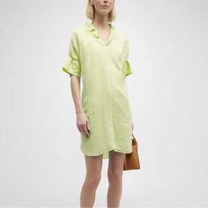 Finley 100% Linen Light Neon Green Ruffle Sleeve Mini-Dress with Pockets
